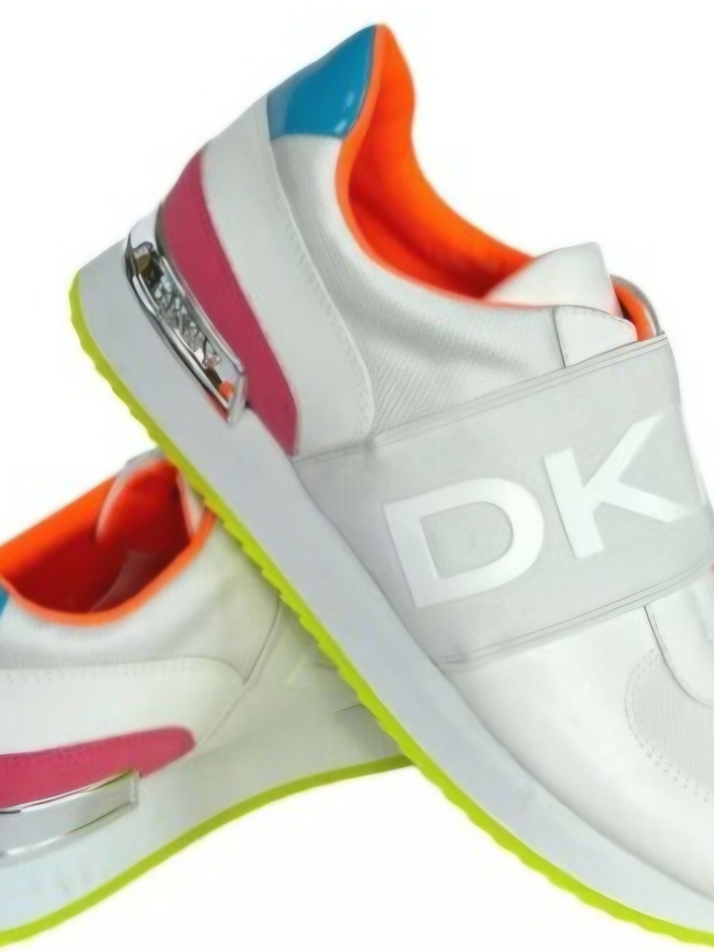 Dkny White Sneakers with Neon Orange, Pink, Blue & Lime Accents